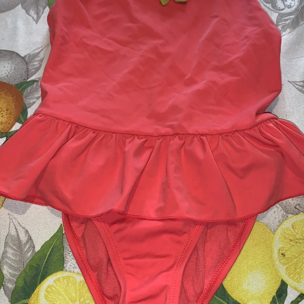 Gymboree Coral With Floral Neckline One-Piece Bathing Suit sz 9 EUC